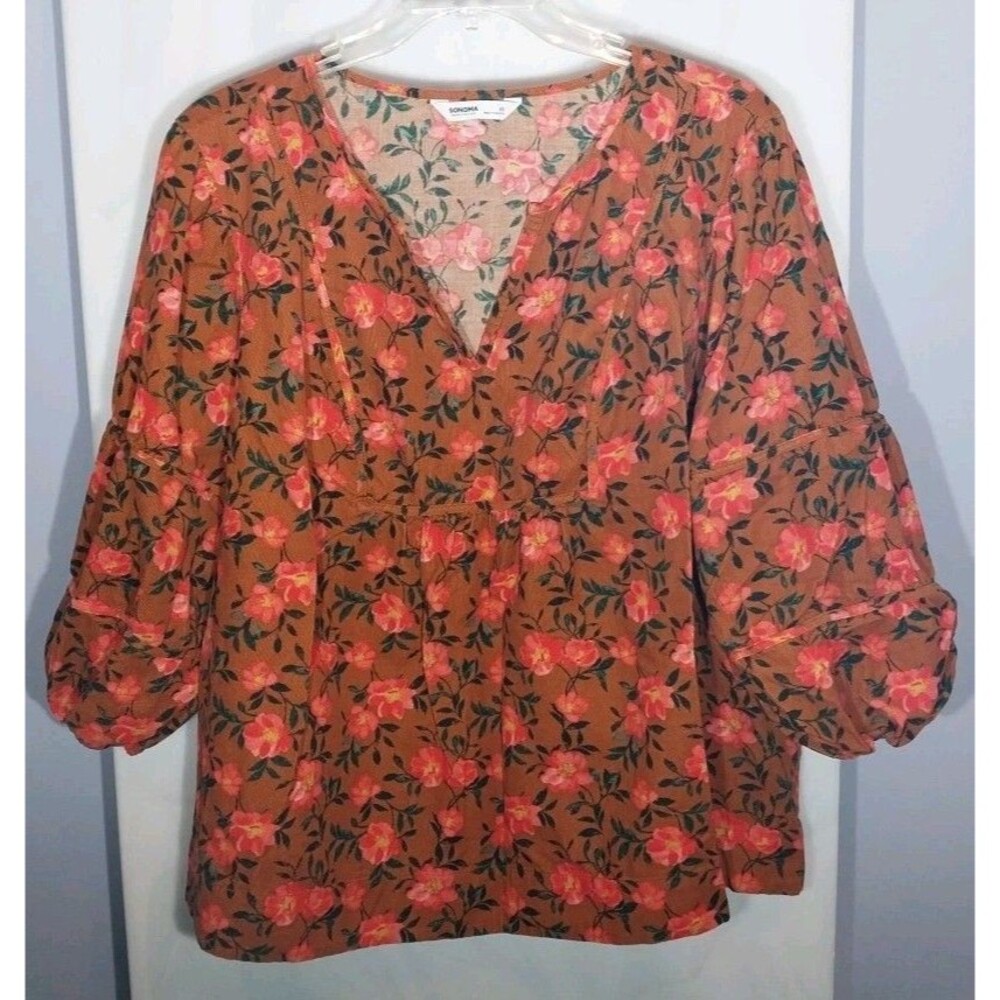 Women’s Corduroy Floral Blouse 4X Brown Boho Peasant Cottagecore Plus Size Top